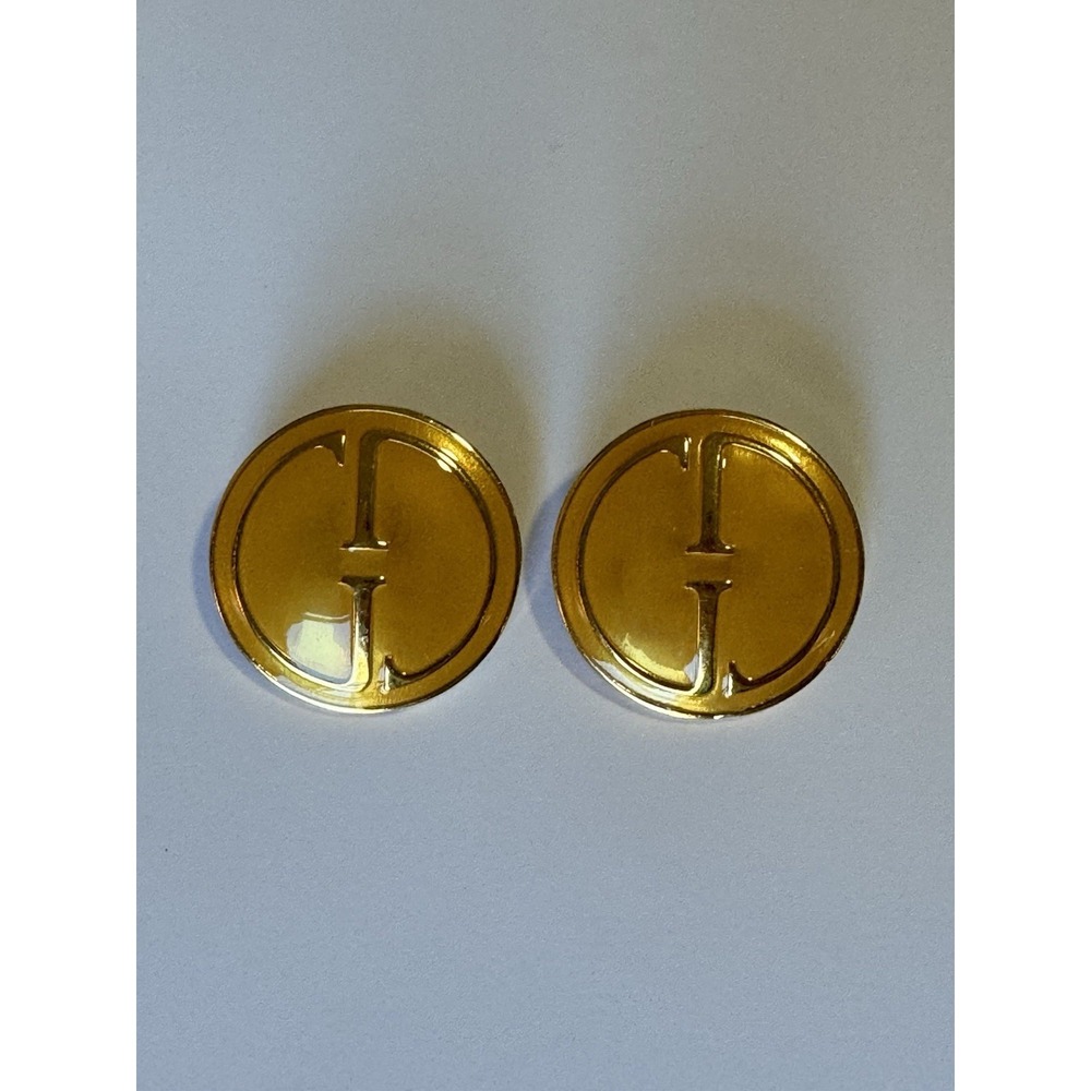 GUCCI Earrings Vintage GG Logo Clip On 1992 Gold Coin - Picture 10 of 11